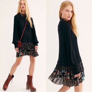 Free People Opposites Attract mini dress in black floral